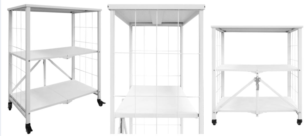 Dou-Layer Metal Durable Foldable Household Kitchen Storage Wire Rack Shelf