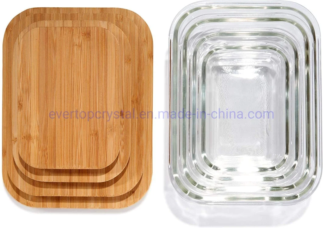 Glass Food Storage Containers with Lids (Bamboo) - 4 Pieces Value Set - Glass Containers for Food Storage with Lids - Airtight