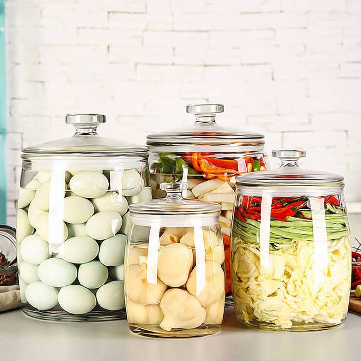 High Quality Glass Food Jars Clear Storage Canister with Airtight Lid Kitchen Containers