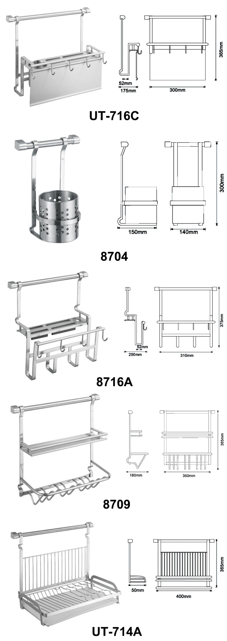 Kitchen 3 Tier Stainless Steel Kitchen Organizer Shelf Dish Stand Drainer Holder Rack with Utensil Drying Storage Caddy