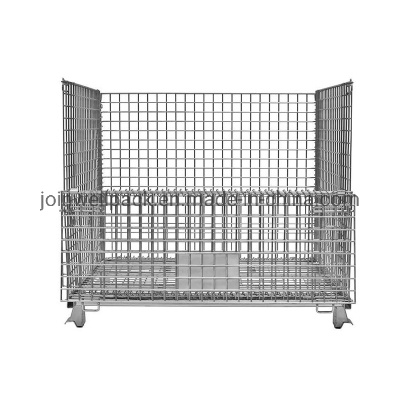 Warehouse Storage Metal Folding Stacking Wire Mesh Cages Without Wheels