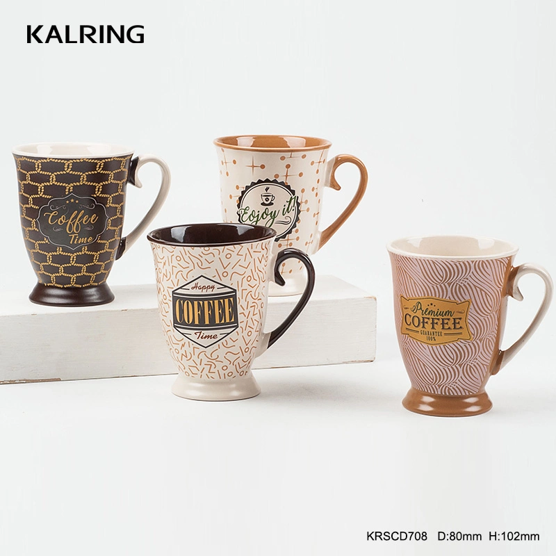 Stoneware Cup with Stand Mug with Iron Shelf and Color Glaze Mug for Wholesale