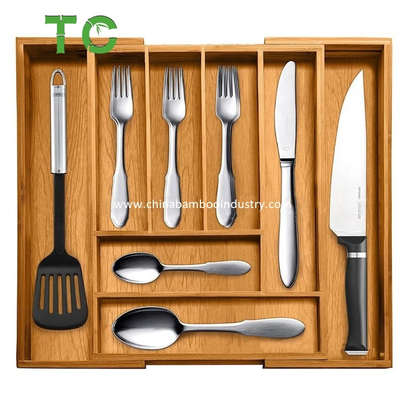 Wholesale Bamboo Kitchen Drawer Organizer Expandable Utensil Drawers Organizer Adjustable Cutlery and Utensil Tray