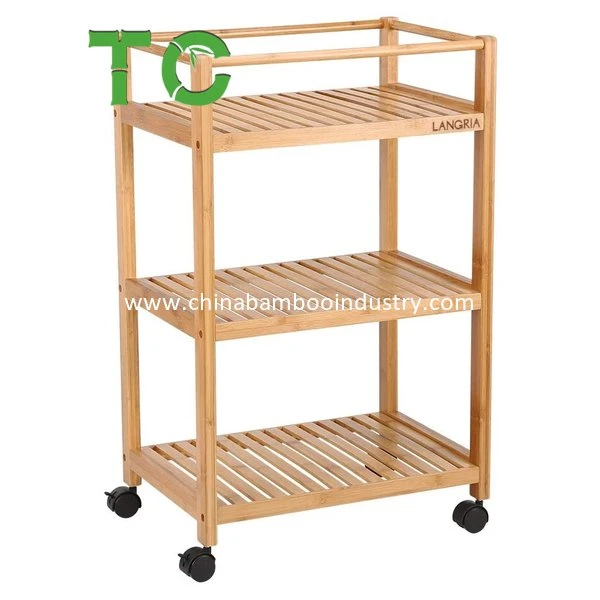 Wholesale 3-Tier Bamboo Kitchen Cart Rolling Wood Storage Organizer Mobile Utility Cart Wooden Kitchen Trolley