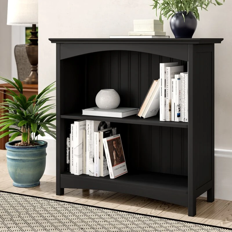 Home Furniture Black Finish 2-Tier Modern Standard Bookcase Shelf for Living Room