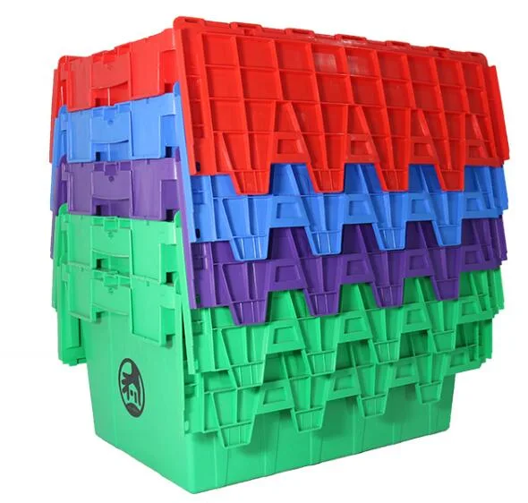 Heavy Duty Stackable Nestable Large Plastic Storage Containers with Attached Lids