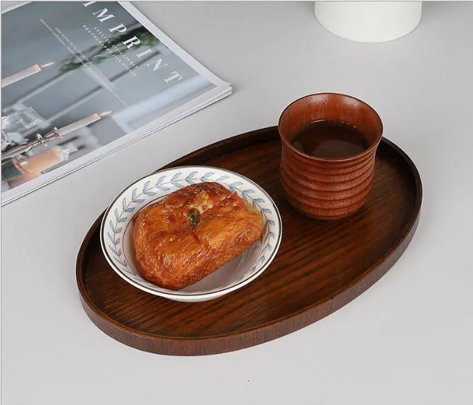 Wooden Irregular Oval Dinner Plate Storage Tray