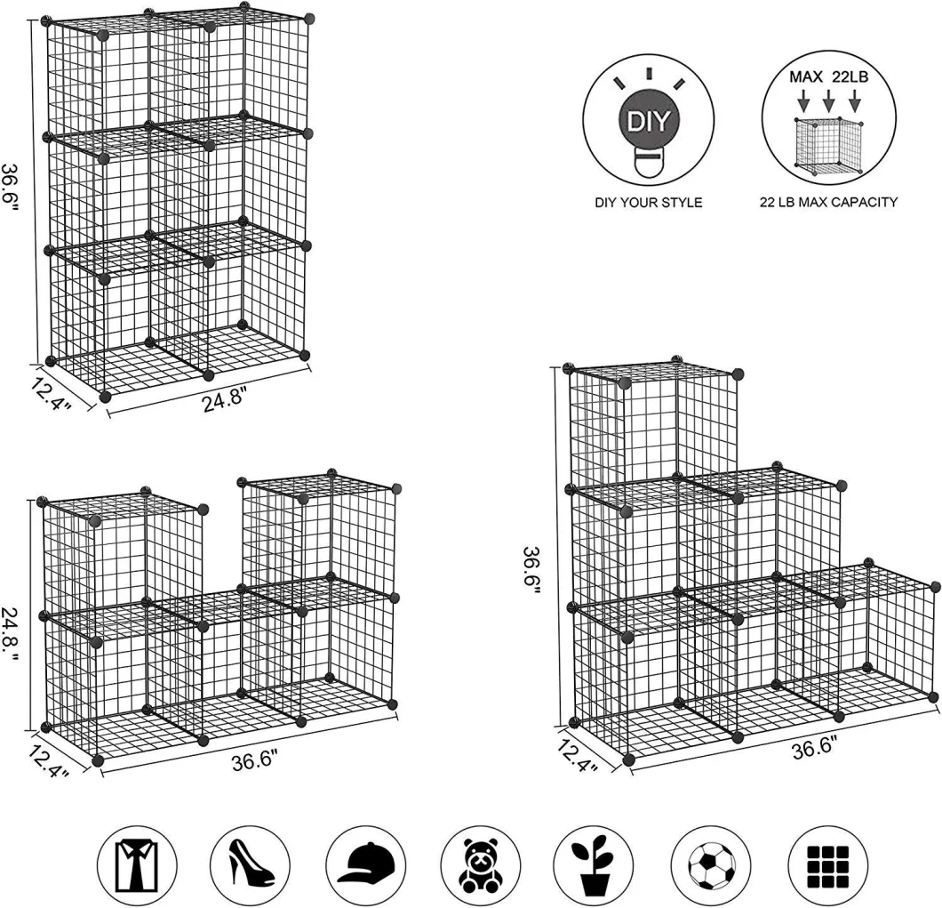 Stackable DIY Modular Foldable Wire Storage Cube Bins Organizer