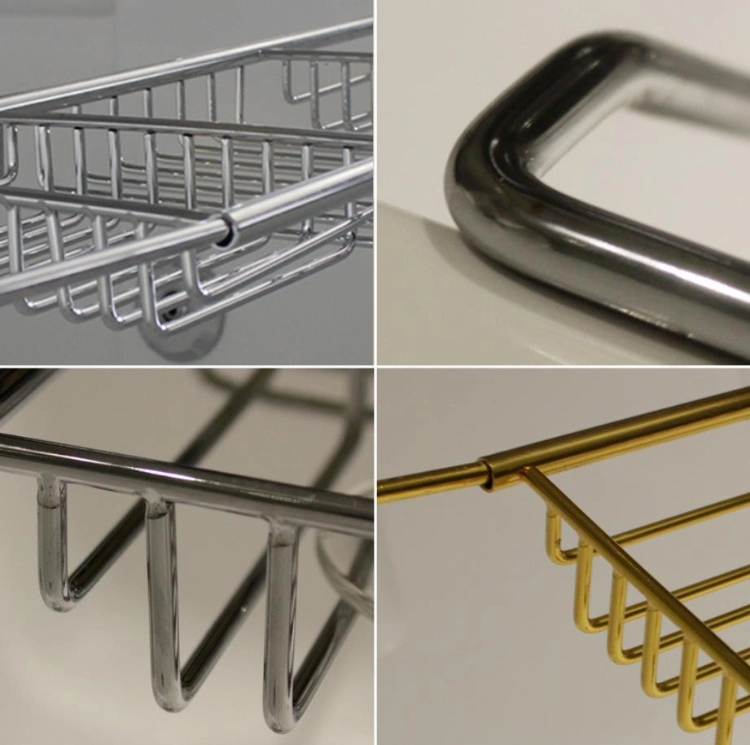 Stainless Steel Adjustable Bath Caddy Gold Wire Basket Shelf Bathroom Accessories