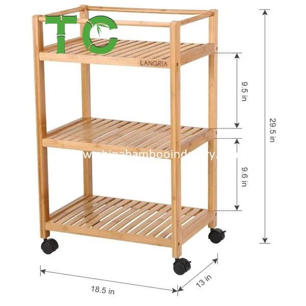 Wholesale 3-Tier Bamboo Kitchen Cart Rolling Wood Storage Organizer Mobile Utility Cart Wooden Kitchen Trolley