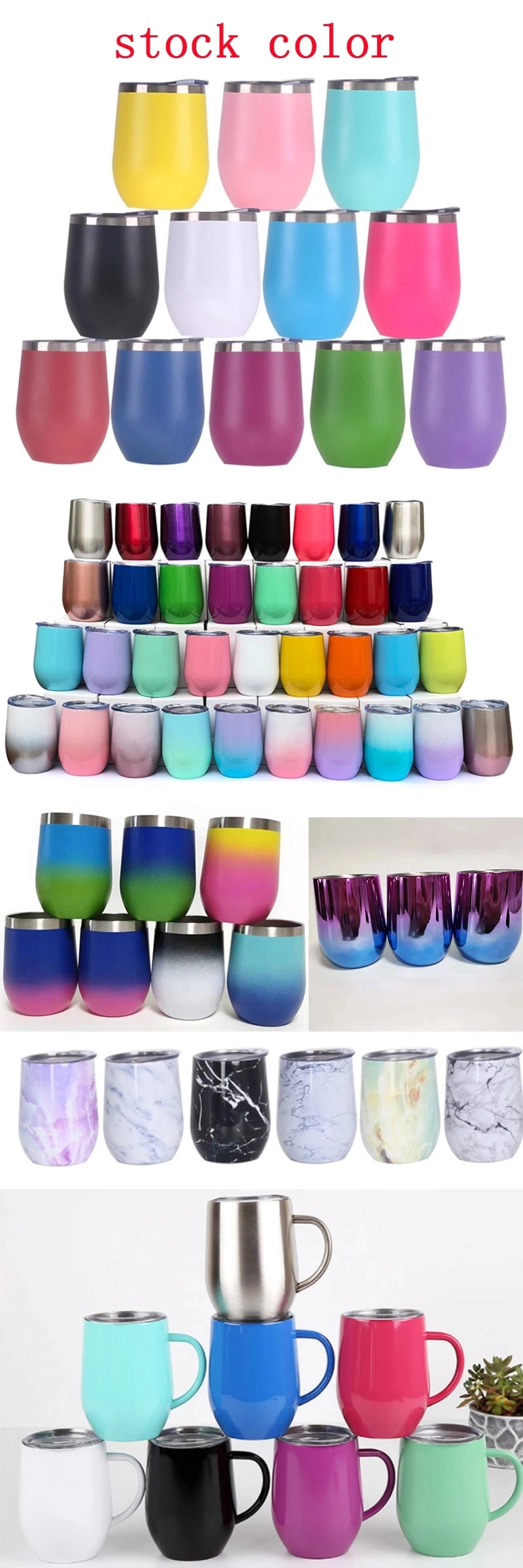 Rainbow Color Swig Egg Shape Stemless Wine Cups Stainless Steel Insulated Drinking Tumbler Mug 12oz Glass