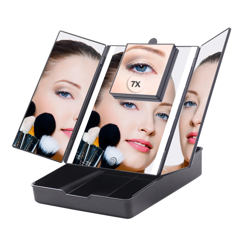 Tabletop Beauty 1X/7X Magnifying LED Illuminated Vanity Mirror with Organizers