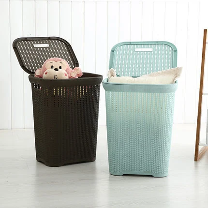 Large Plastic Rattan Storage Basket Laundry Basket Dirty Clothes Hand Basket