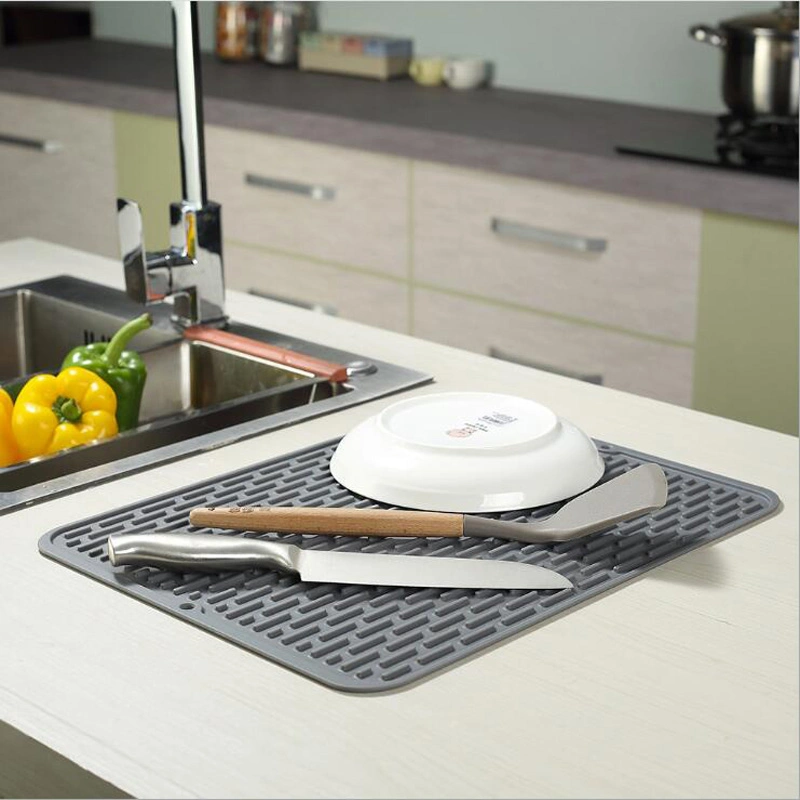 Multifunctional Silicone Dish Drying Mat, Scrubber Countertop Draining Dish Board Mat, Anti-Skid Eco Friendly Heat Insulation Silicone Dish Dryer Mat Esg12198