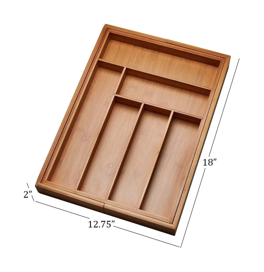 Dynamic Gear Bamboo Expandable Drawer Organizer, Premium Cutlery and Utensil Tray, Perfect for The Kitchen, Bathroom, Desk, etc