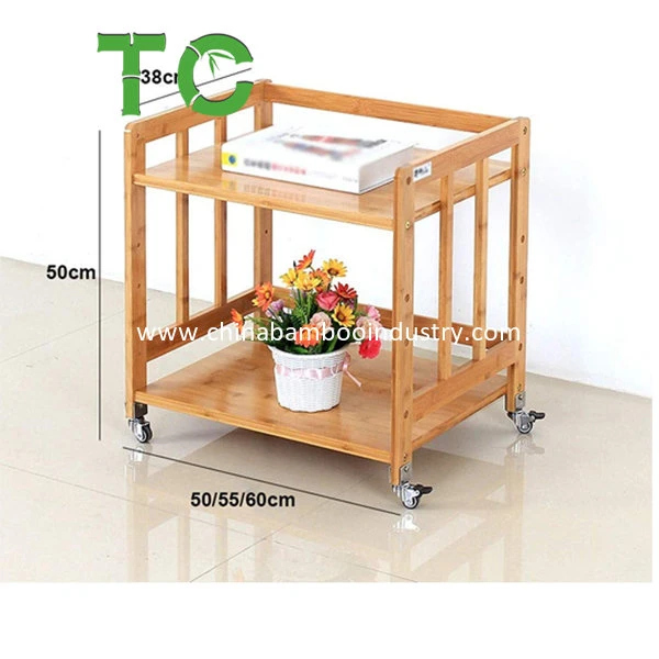 Cheap Price Bamboo Kitchen Storage Trolley, Multi-Purpose 2 Tier Bamboo Serving Rolling Cart with Locking Wheels Storage Rack Kitchen Storage Serving Cart