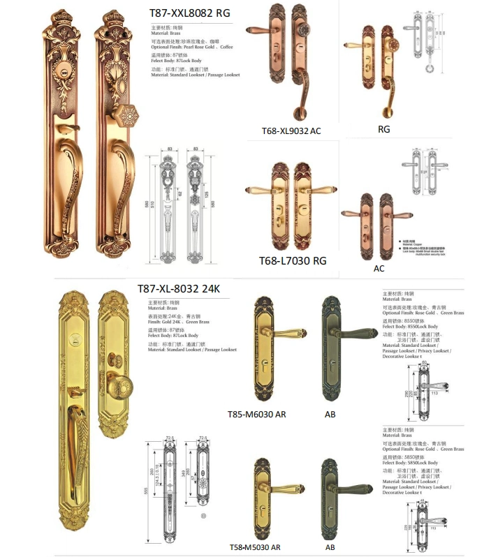 Doors Handles Antique Brass Interior Door Handle Lock Gold Copper Handles
