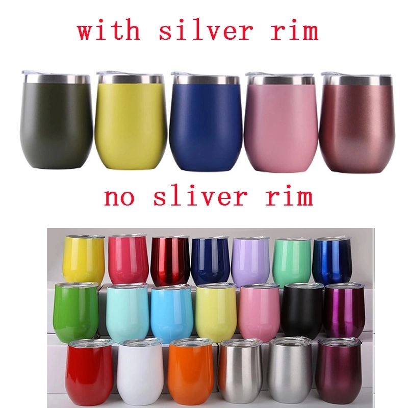 Rainbow Color Swig Egg Shape Stemless Wine Cups Stainless Steel Insulated Drinking Tumbler Mug 12oz Glass