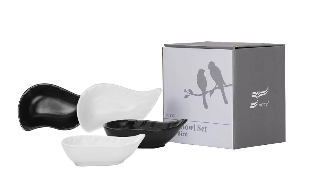 Stock Handpainted Black and White Bird Feather Shape Ceramic Dish