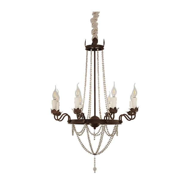 Rustic Wood and Metal Chandelier  Wood Beads Pendant Lamps (WH-CI-36)