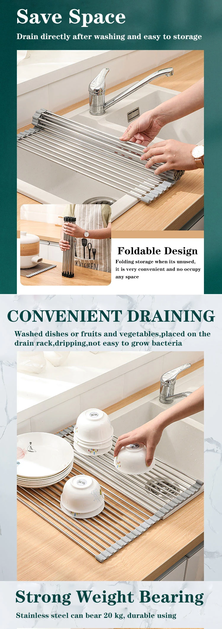 Over The Sink Multipurpose Roll-up Dish Drying Rack