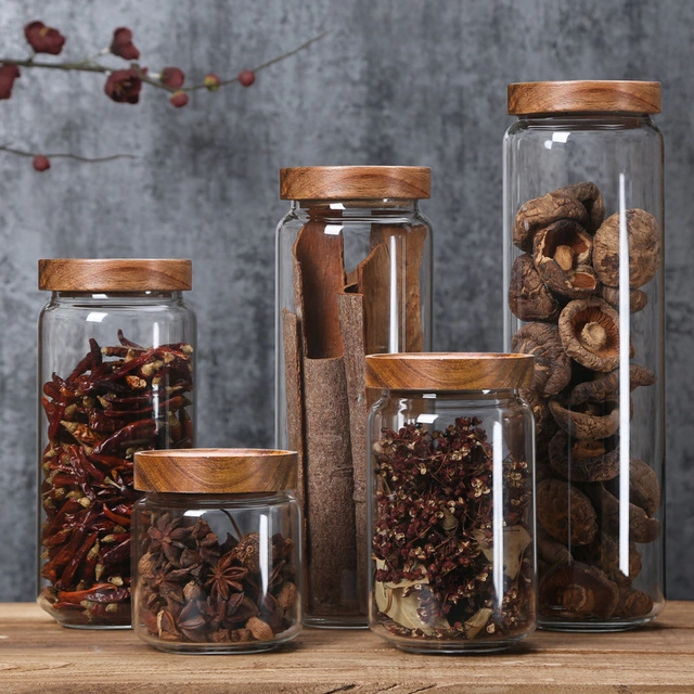 Wooden Lid Sealed Can Coarse Grain Storage Box Kitchen Storage Glass Jar