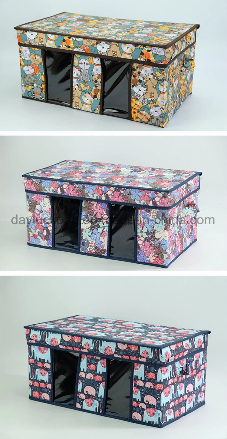 Foldable Printed Cloth Large Oxford Bin for Storage Toy Storage Organizers with Transparent Window