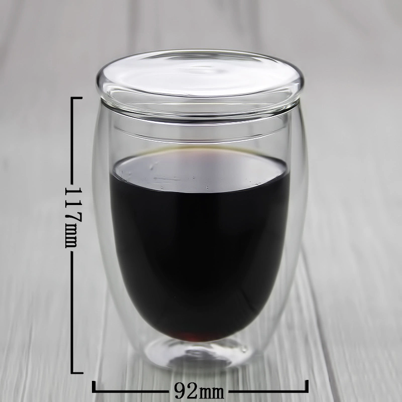 Double Wall Glass Coffee Beer Wine Tea Mug Cup with Bamboo Lid and Glass Lid