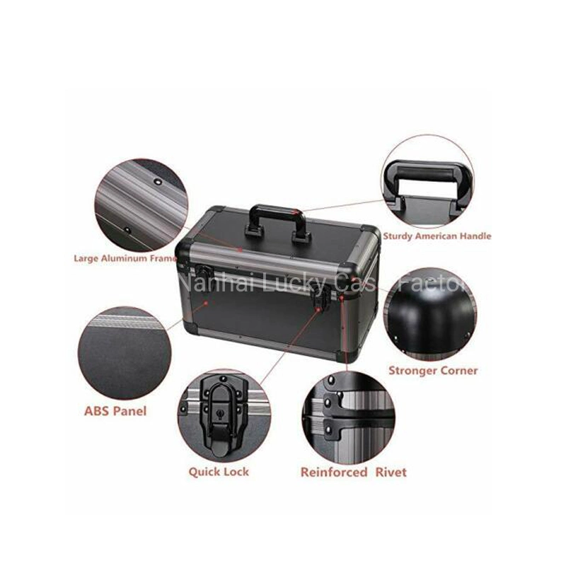 Black Large Capacity Car Tool Organizer Storage Aluminum Case with Adjustable Dividers