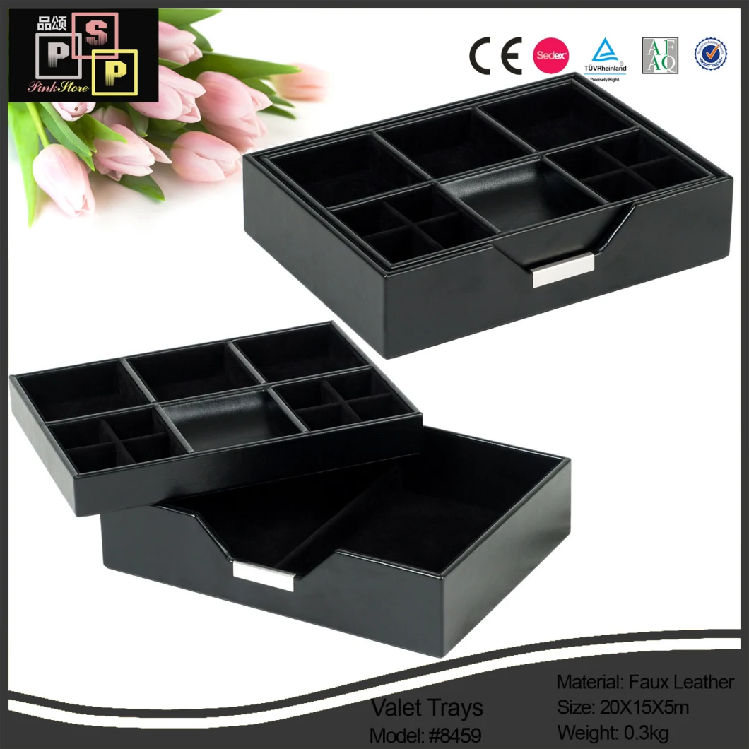 Black Storage Tray Leather Desktop Storage Desk Organizer (8459)