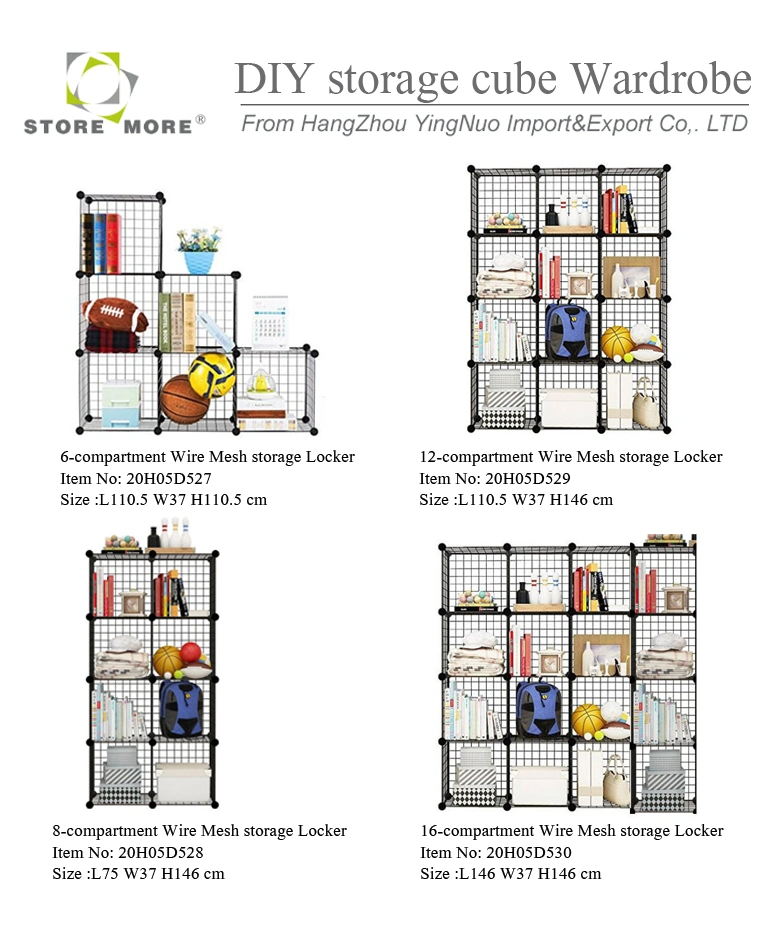 DIY Foldable Modular Grids Metal Wire Cube Storage Shelves Closet Cabinet