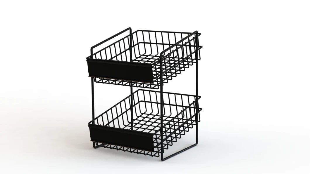 2-Tiers W/Plastic Woven Basket Table Countertop Metal Wire Display Rack