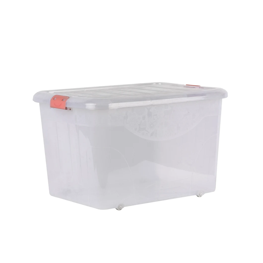 Stackable 60L 80L 120L 150L Large Transparent Clear Plastic Storage Box Bins PP Container with Handle