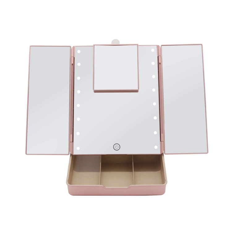 LED Light HD Desktop USB Rechargeable Makeup Mirror with Organizers