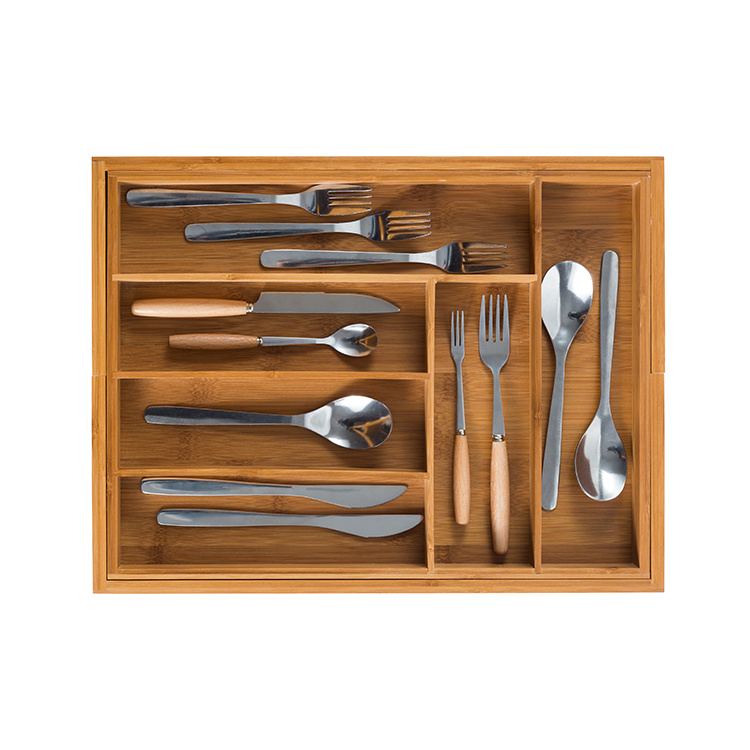 Durable 100% Bamboo Kitchen Drawer Organizer Extending Utensils and Cutlery Tray
