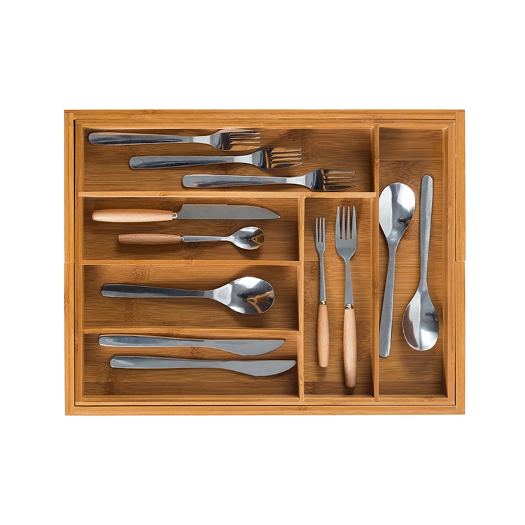 Large Serving Drawer Organizer Cosmetic Sectional Compartment Kitchen Storage Bamboo Cutlery Tray