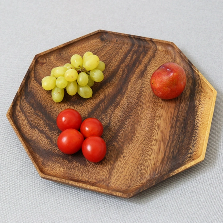 Handmade Solid Wood Hexagonal and Octagonal Black Walnut Dish Plate Tea Tray Fruit Plate