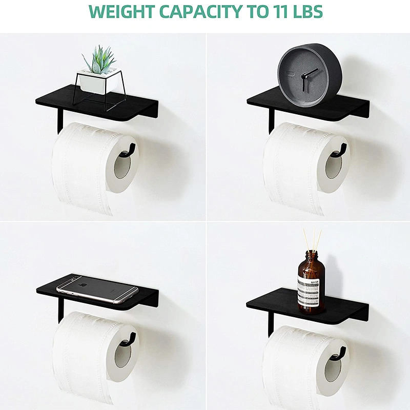Wall Mounted Tissue Roll Dispenser Simple Toilet Paper Holder with Phone Shelf