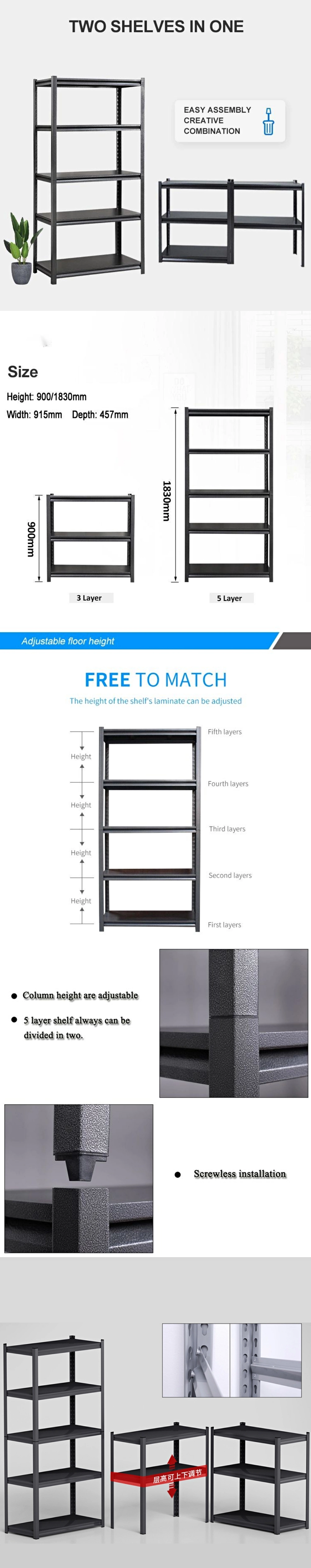 Steel Material Warehouse Storage Rack Shelf Black