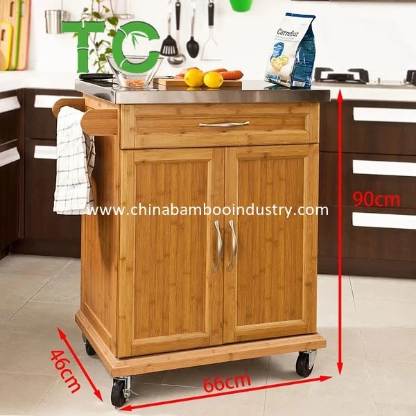 Bamboo Rolling Kitchen Cart Prep & Serve Cart Kitchen Island Cart Storage Cabinet Bamboo Kitchen Storage Trolley