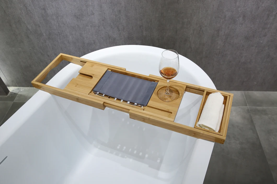 Removable Boards Bamboo Bath Organizer Bathtub Caddy Tray with Wine Glass Holder