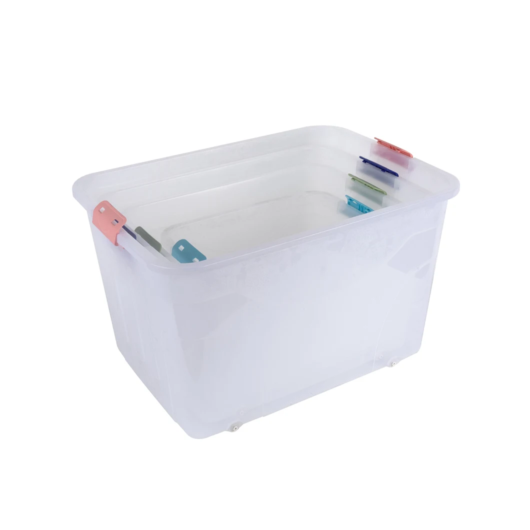 Stackable 60L 80L 120L 150L Large Transparent Clear Plastic Storage Box Bins PP Container with Handle
