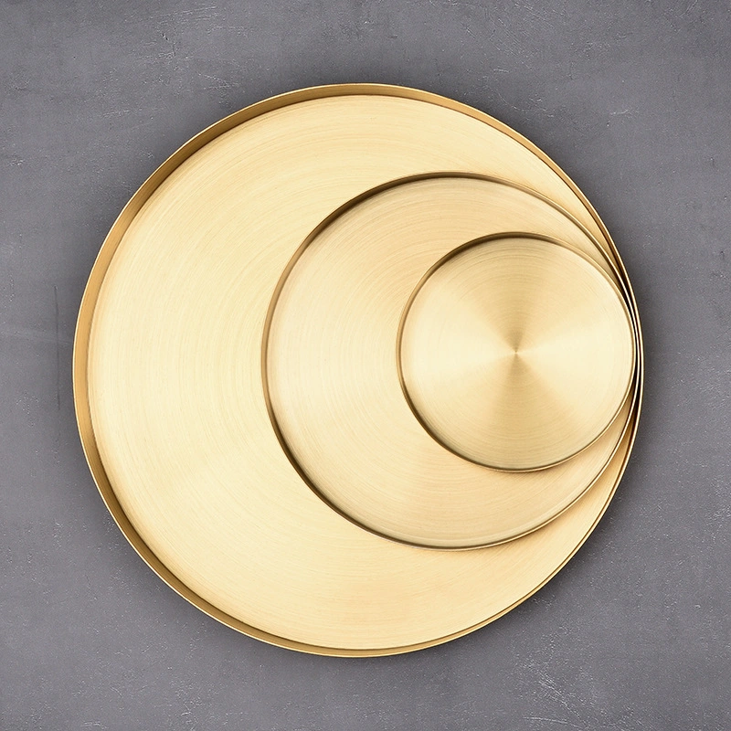 Small Round Gold Decorative Metal Storage Organizer Tray