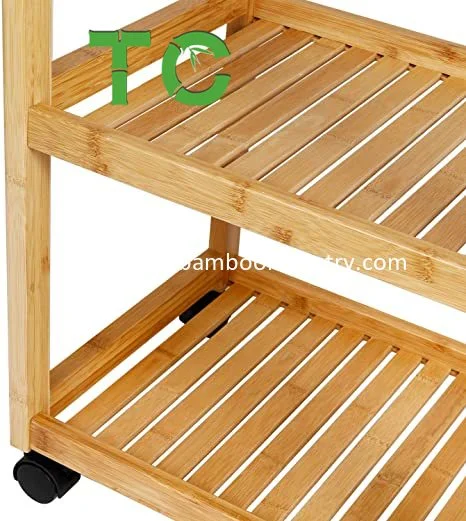 Wholesale 3-Tier Bamboo Kitchen Cart Rolling Wood Storage Organizer Mobile Utility Cart Wooden Kitchen Trolley