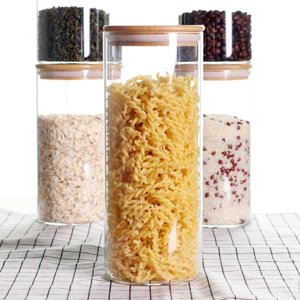Stackable Kitchen Glass Storage Bottle Set Clear Glass Food Storage Jars for Cookie and Rice
