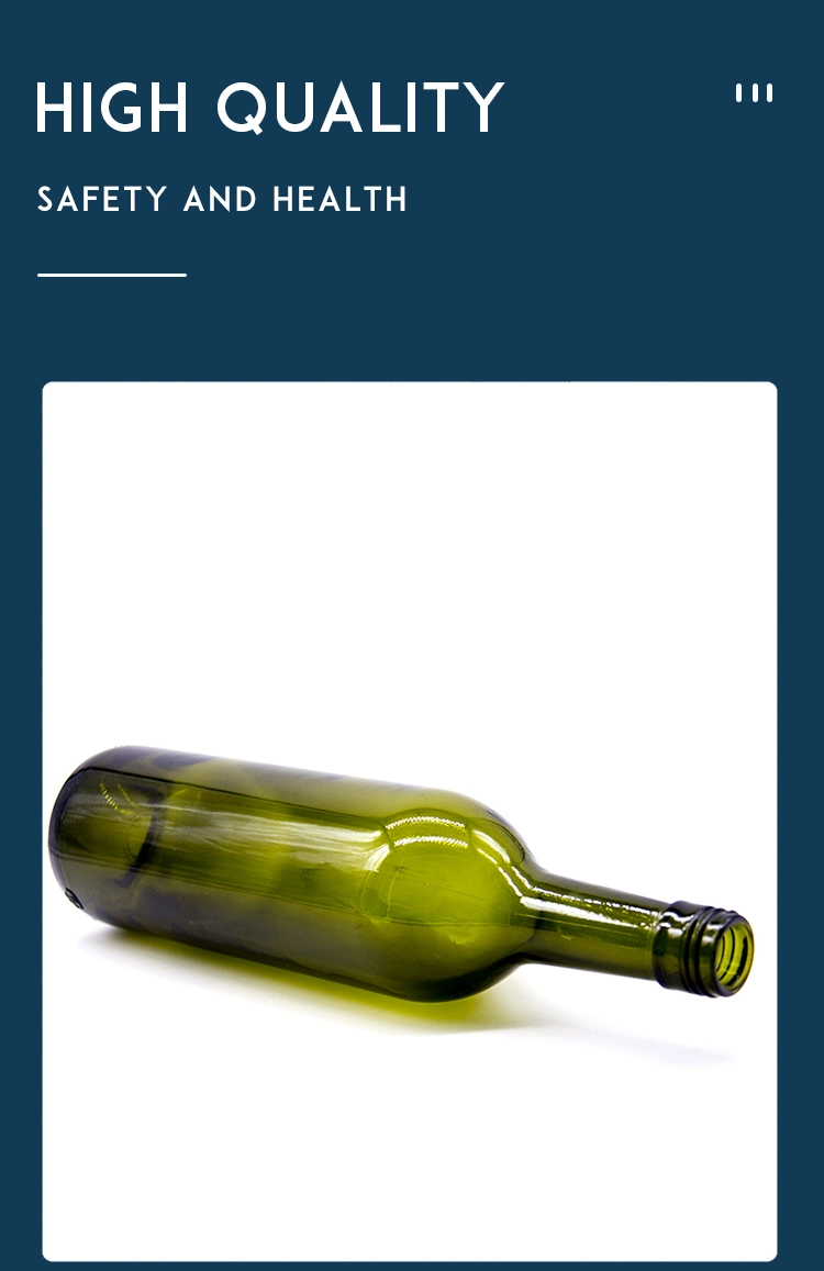 Glass Wine Bottle 750ml Tall Wine Glass Bottle in Antique Green Color