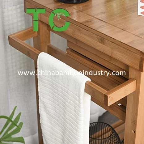 Wholesale Bamboo Rolling Kitchen Island Trolley Utility Cart with 2 Storage Drawers Bamboo Kitchen Island Cart