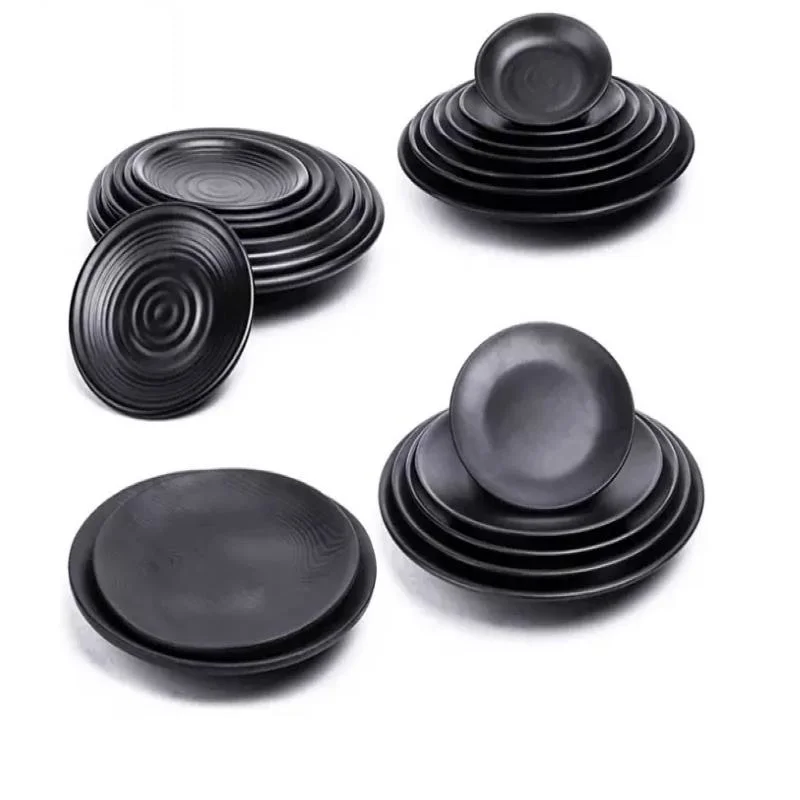 100%Melamine Heat Resistant Dish Bulk Black Melamine Plastic Steak Plates