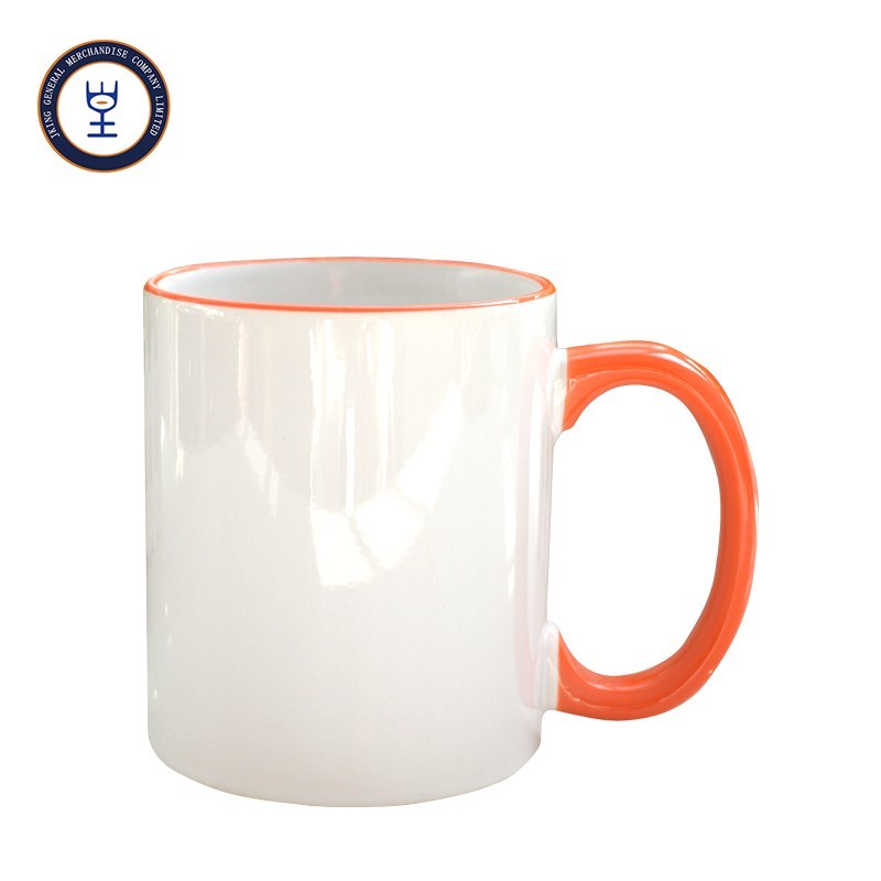 Factory Supply White Coated Rim and Handle Color Ceramic Mug for Sublimation