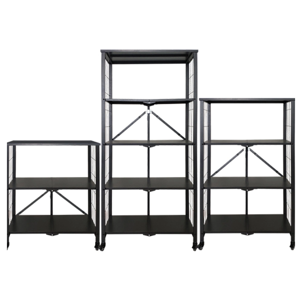 Black 3-Shelf Metal Storage Shelf Metal Kitchen Stand with Caster